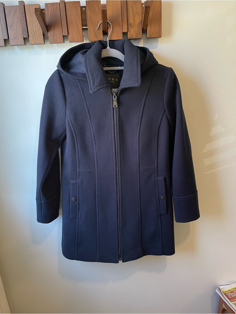 Laura (Petite) Navy Hooded Pea Coat
